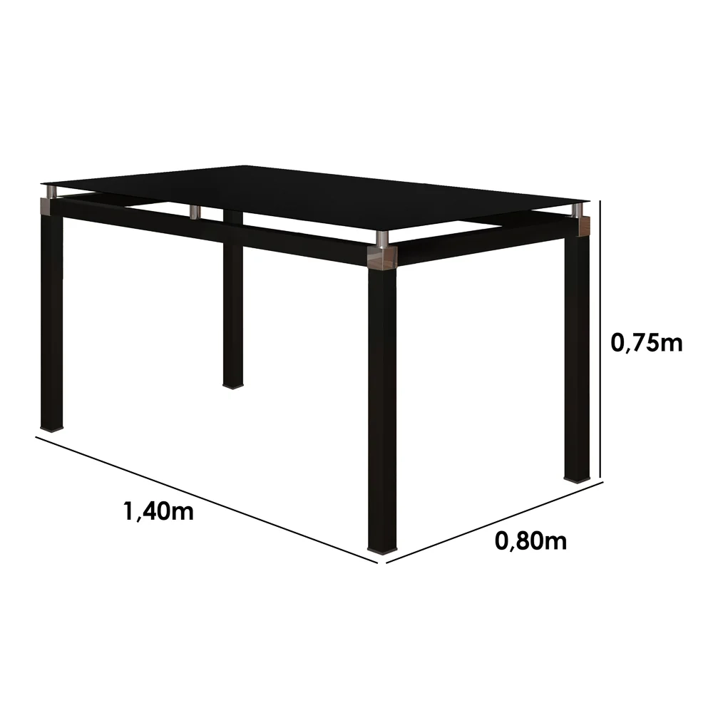 Jogo de Mesa Malva 140cm e 6 Cadeiras 118 Preto - Artefamol