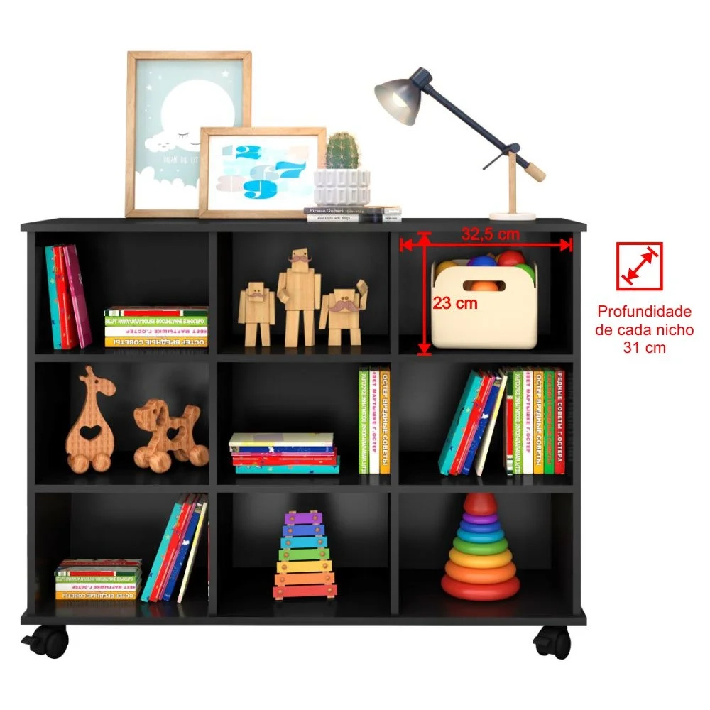 Kit 2 Nichos Organizadores 3 Gavetas com Rodízios Preto/Colorido - Qmovi