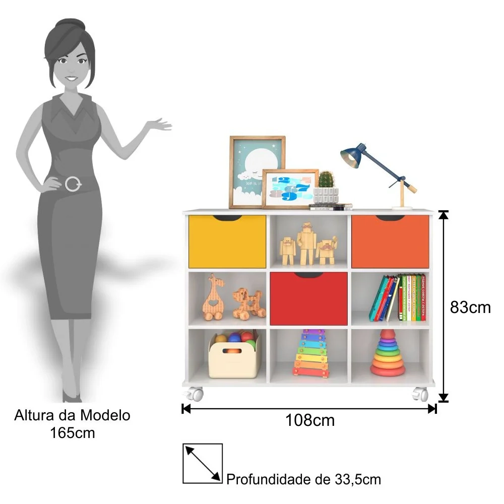 Kit 2 Nichos Organizadores 6 Gavetas com Rodízios Branco/Colorido - Qmovi
