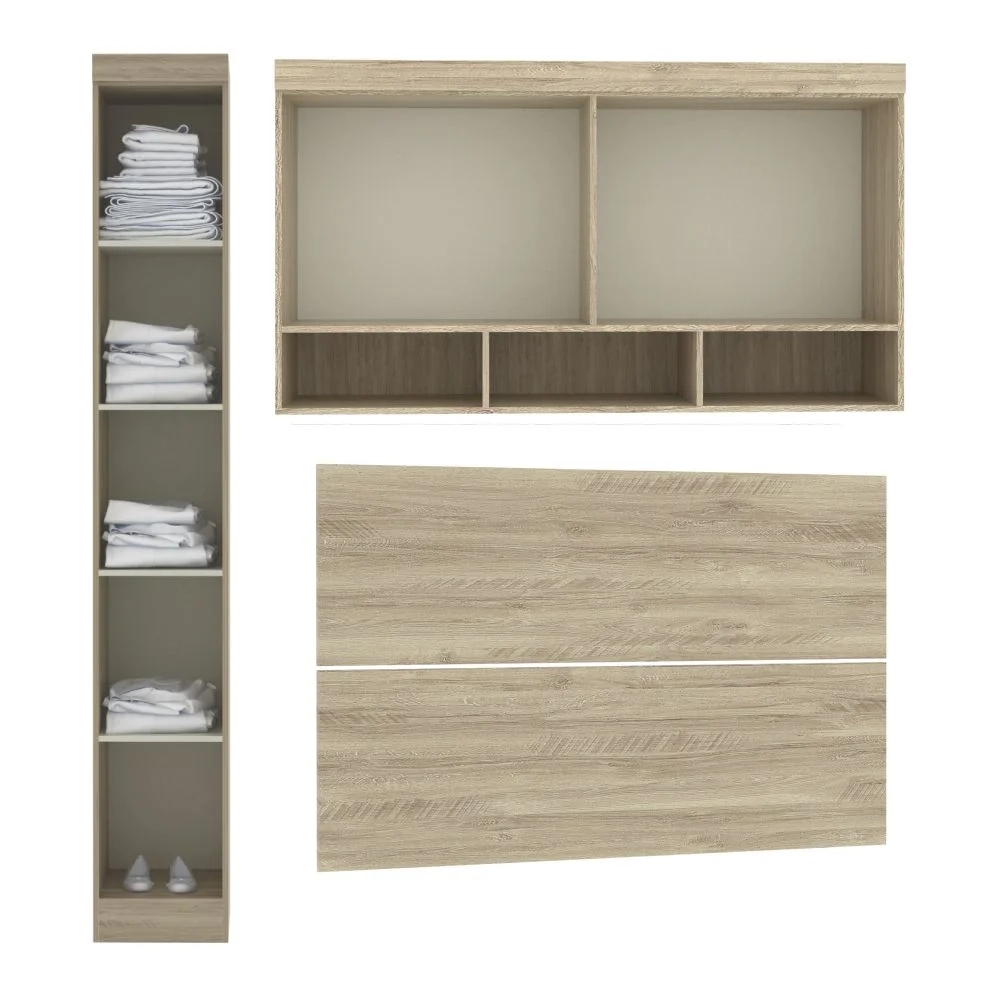 Jogo De Quarto Casal Modulado 6 Peças Master 005 Avelã Rústico/Ártico Rústico - Eucamóveis