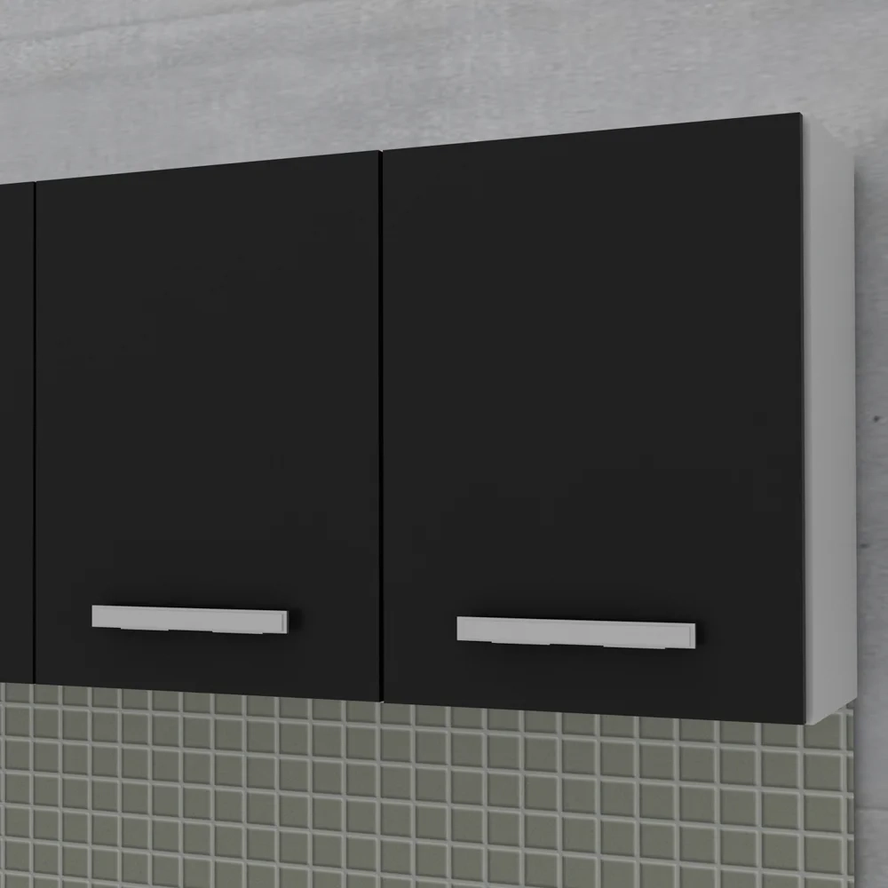 Kit 2 Armários Aéreos Panamá 4 Portas 160cm Branco/Preto - Lumil Móveis