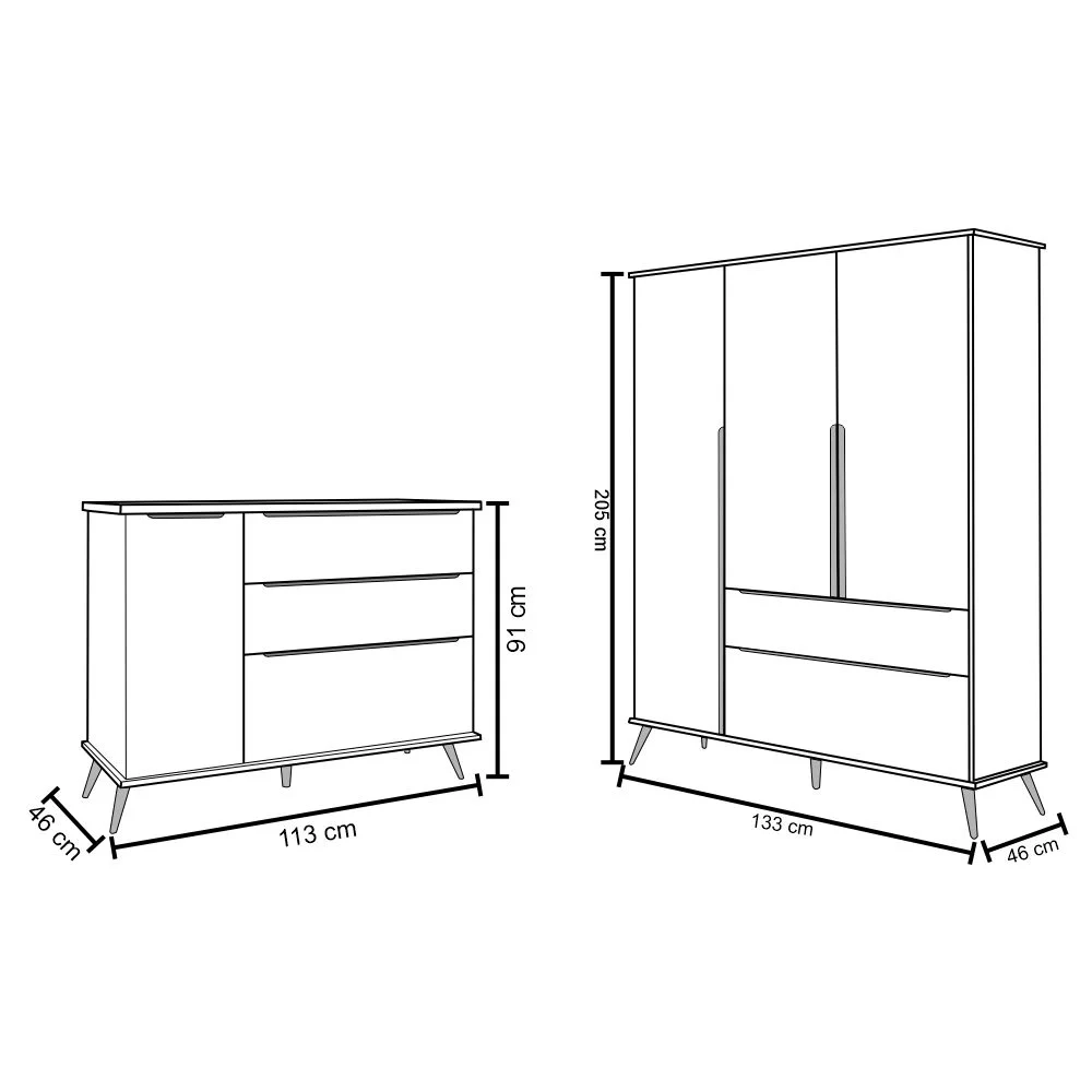 Jogo De Quarto Infantil Guarda Roupa e Cômoda 100% MDF Z39 Mel Rosê - Mpozenato