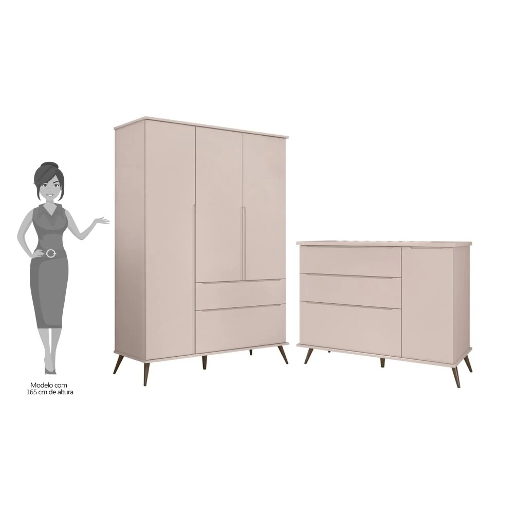 Jogo De Quarto Infantil Guarda Roupa e Cômoda 100% MDF Z39 Mel Rosê - Mpozenato
