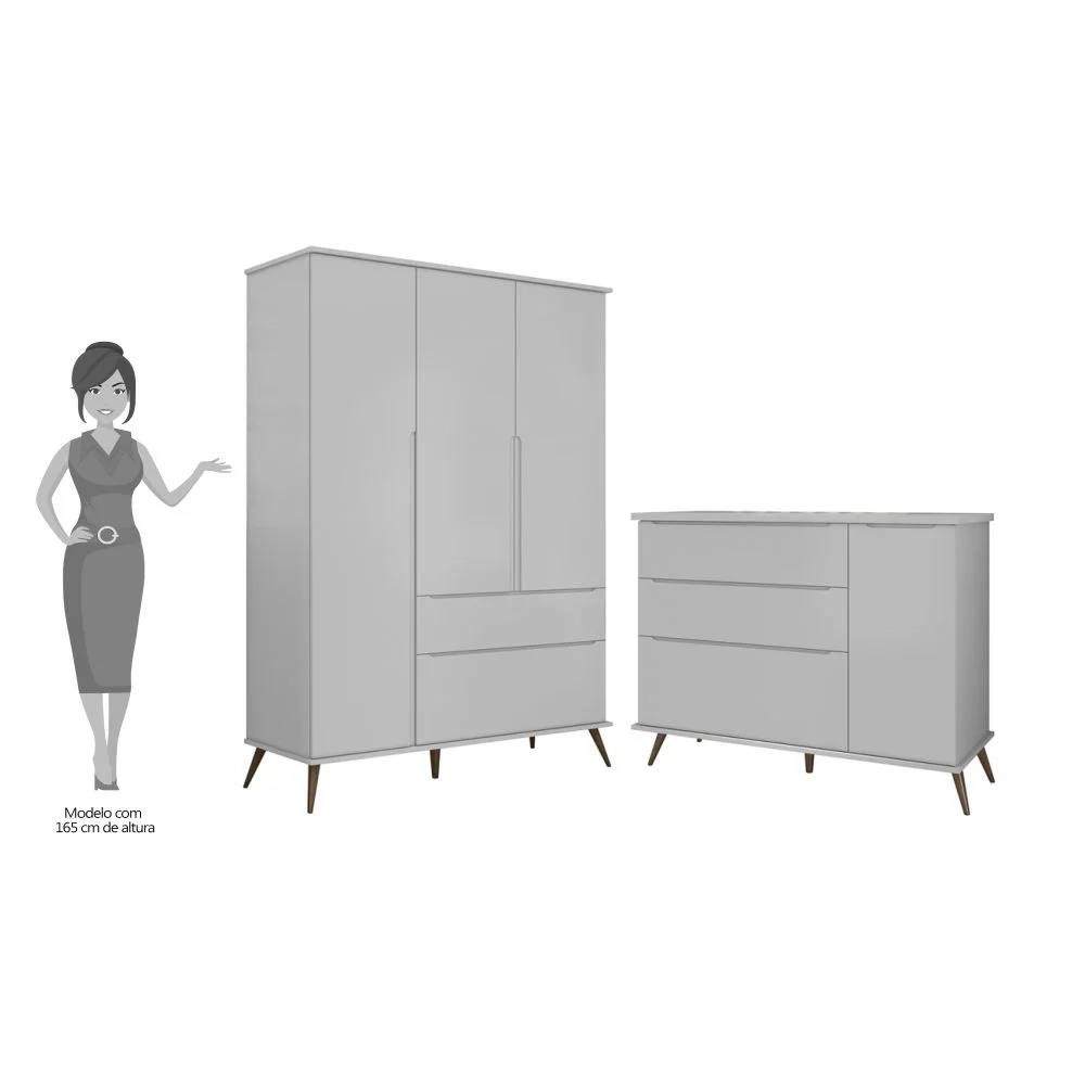 Jogo De Quarto Infantil Guarda Roupa e Cômoda 100% MDF Z39 Mel Cinza - Mpozenato