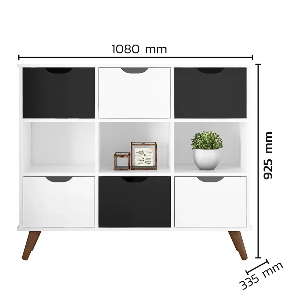 Nicho Organizador Multifuncional 3 Nichos 6 Gavetas Pés Retrô Cube Q01 Branco/Preto - Mpozenato