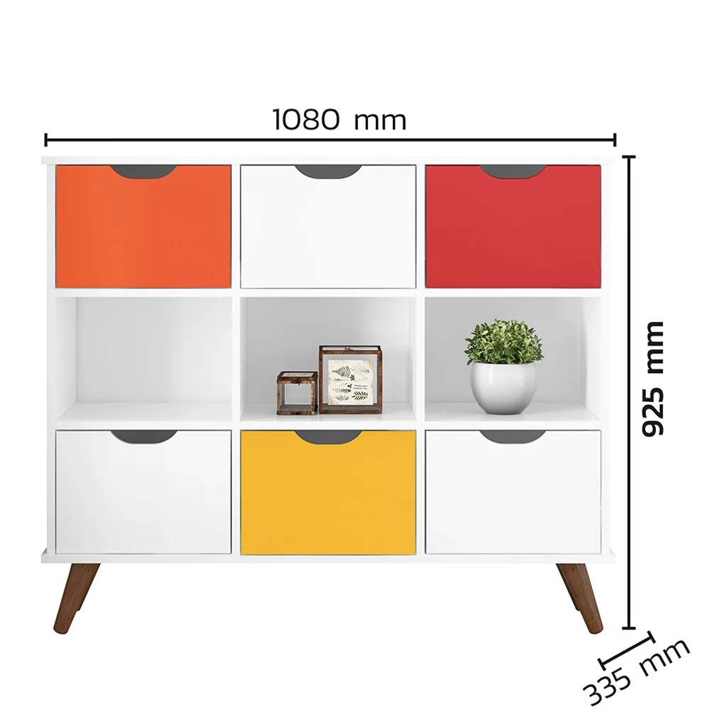 Nicho Organizador Multifuncional 3 Nichos 6 Gavetas Pés Retrô Cube Q01 Branco/Colorido - Mpozenato