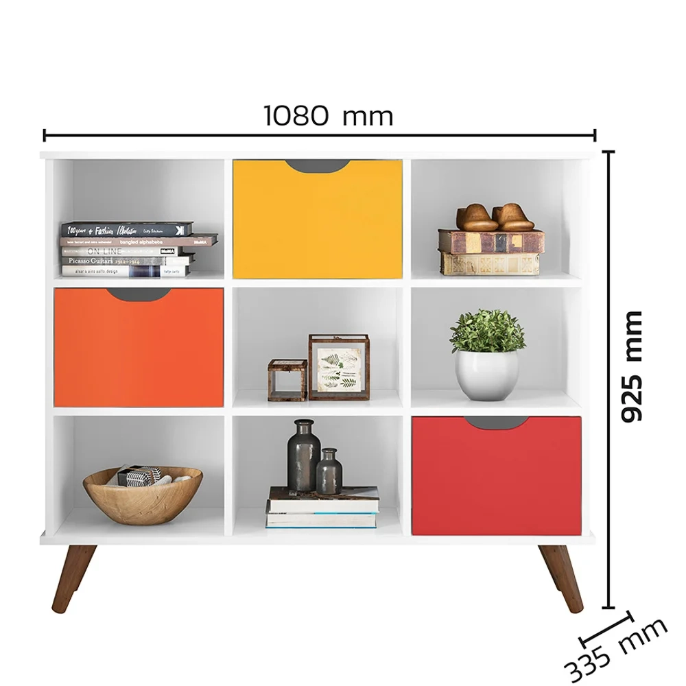 Nicho Organizador Multifuncional 6 Nichos 3 Gavetas Pés Retrô Cube Q01 Branco/Colorido - Mpozenato