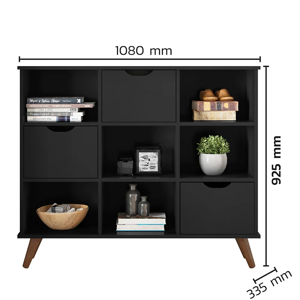 Nicho Organizador Multifuncional 6 Nichos 3 Gavetas Pés Retrô Cube Q01 Preto - Mpozenato