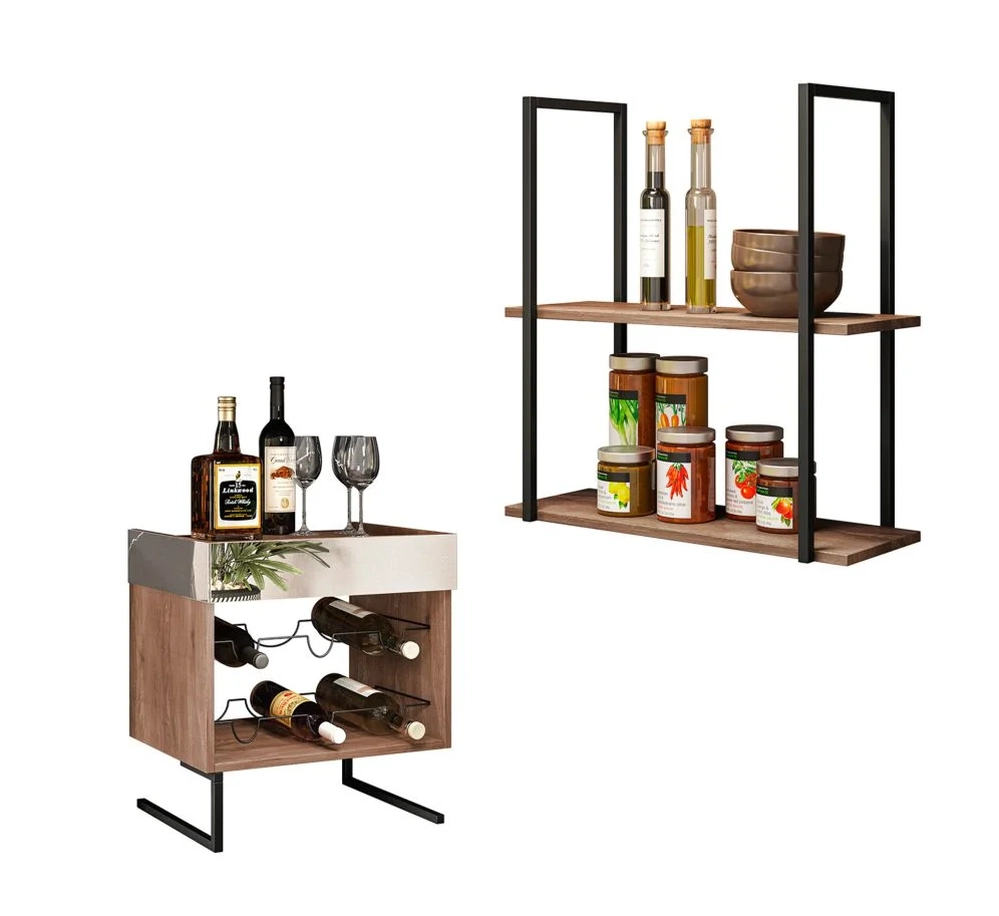 Conjunto Adega Espelhada 6 Garrafas e Prateleira Suspensa Estilo Industrial Loft D09 Demolição- Mpozenato