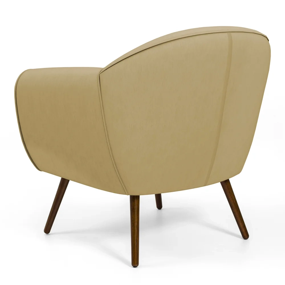 Poltrona Decorativa Sala de Estar Pés Palito Madeira Nina C-68 Veludo Bege - Domi