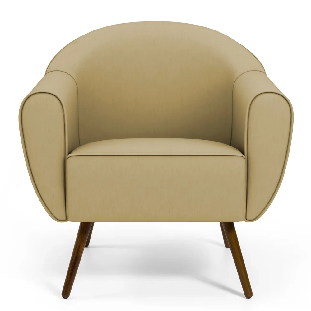 Poltrona Decorativa Sala de Estar Pés Palito Madeira Nina C-68 Veludo Bege - Domi