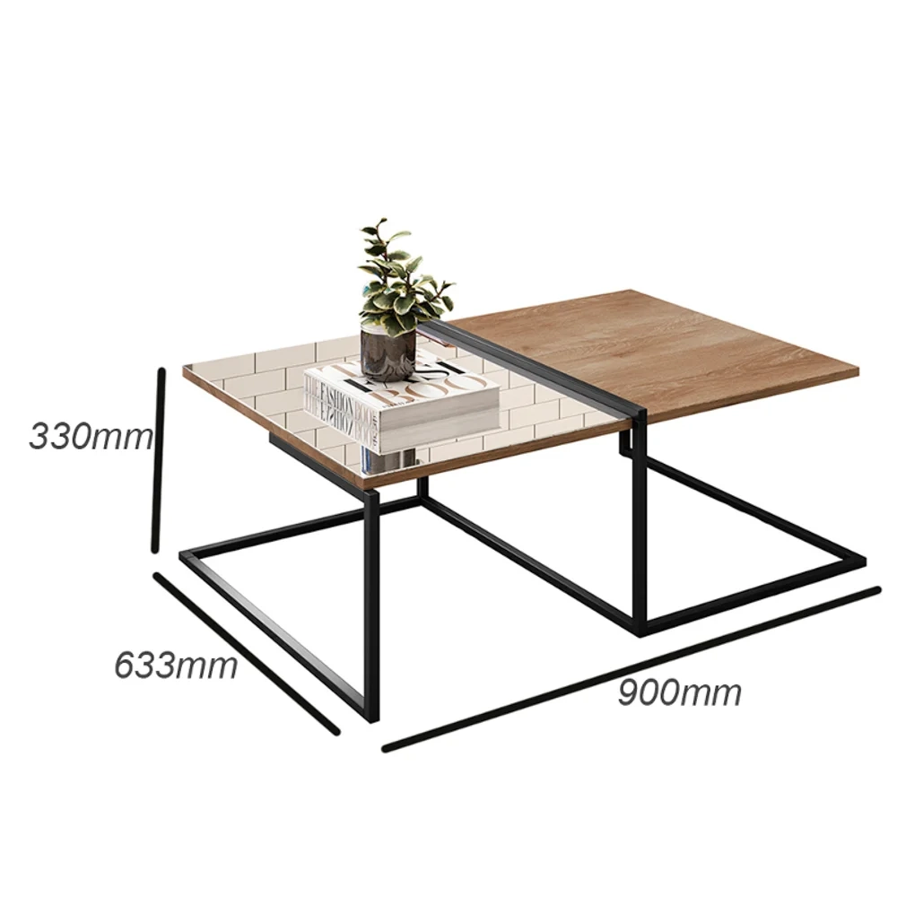 Mesa de Centro Espelhada e 2 Mesas Laterais Pés Metálicos Estilo Industrial Loft D09 Demolição/Preto - Mpozenato