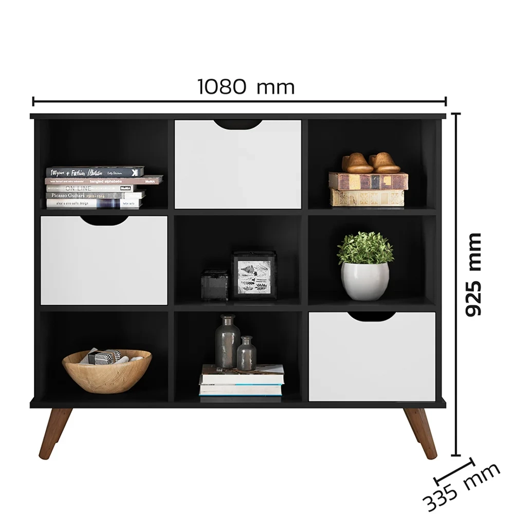 Nicho Organizador Multifuncional 6 Nichos 3 Gavetas Pés Retrô Cube Q01 Preto/Branco - Mpozenato
