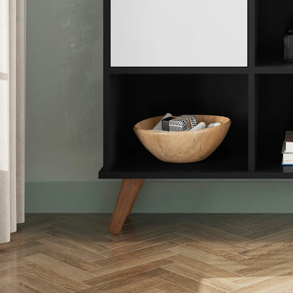 Nicho Organizador Multifuncional 6 Nichos 3 Gavetas Pés Retrô Cube Q01 Preto/Branco - Mpozenato