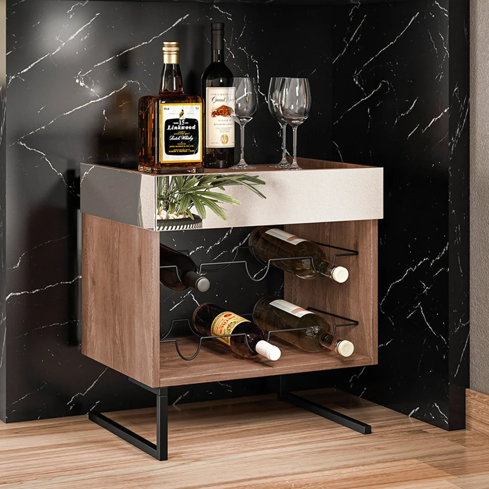 Conjunto 2 Adegas Espelhadas 6 Garrafas com Pés Metálicos Estilo Industrial Loft D09 Demolição/Preto - Mpozenato