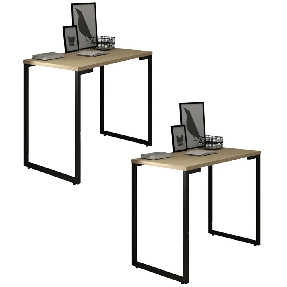 Kit 2 Mesas Escritório 90cm Estilo Industrial New Port F02 Nature - Mpozenato