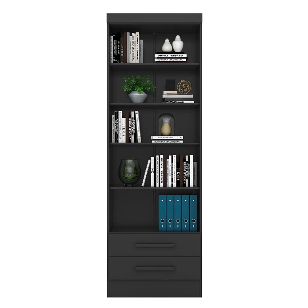 Kit 3 Estantes Livreiro 2 Gavetas e 5 Prateleiras Fancy Q01 Preto Fosco - Mpozenato