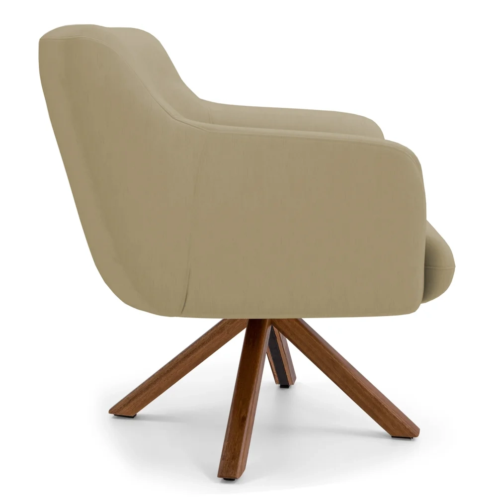 Kit 2 Poltronas Decorativas Giratórias Base Giromad Madeira Jade Veludo C-68 Bege - Domi