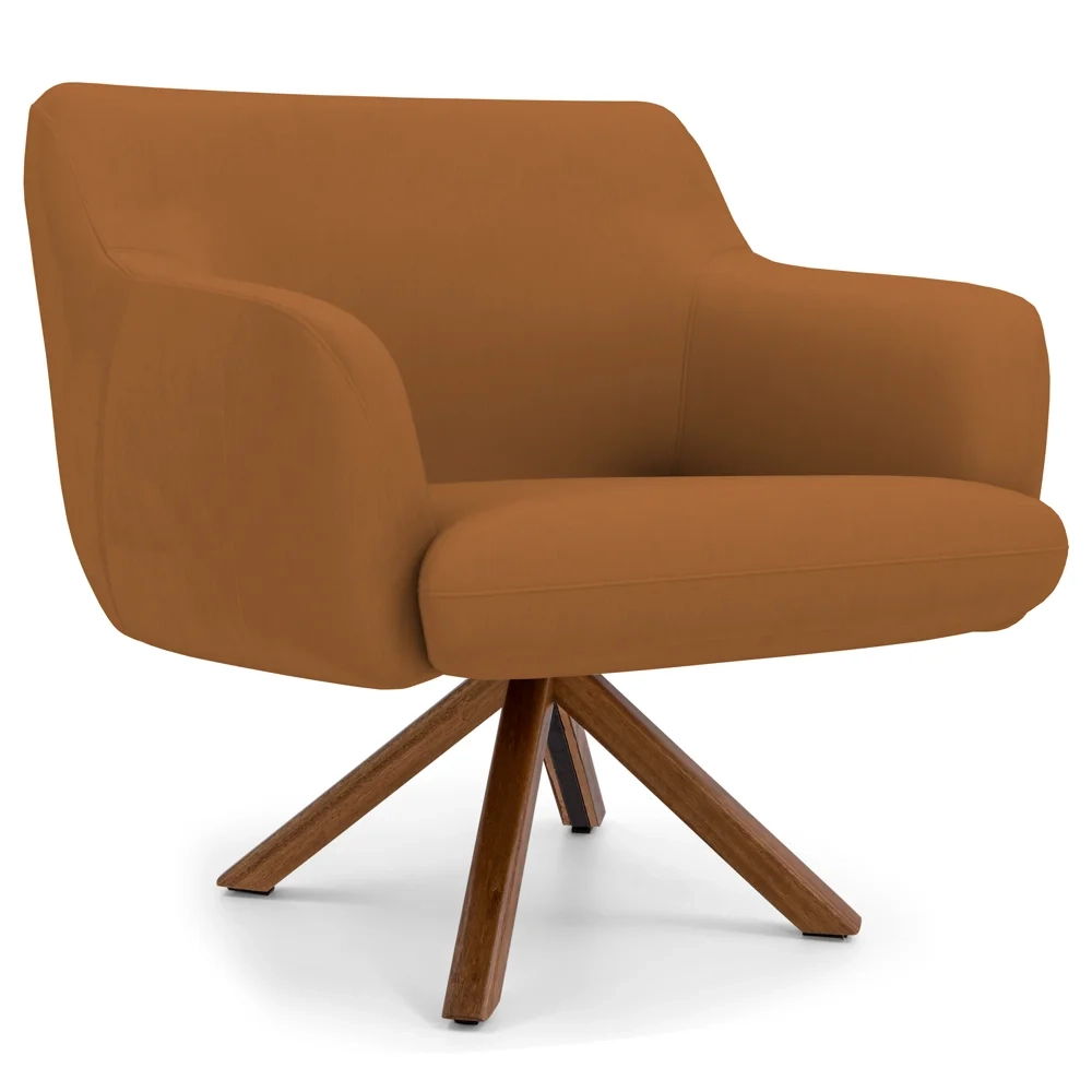 Kit 2 Poltronas Decorativas Giratórias Base Giromad Madeira Jade Veludo C-262 Telha - Domi