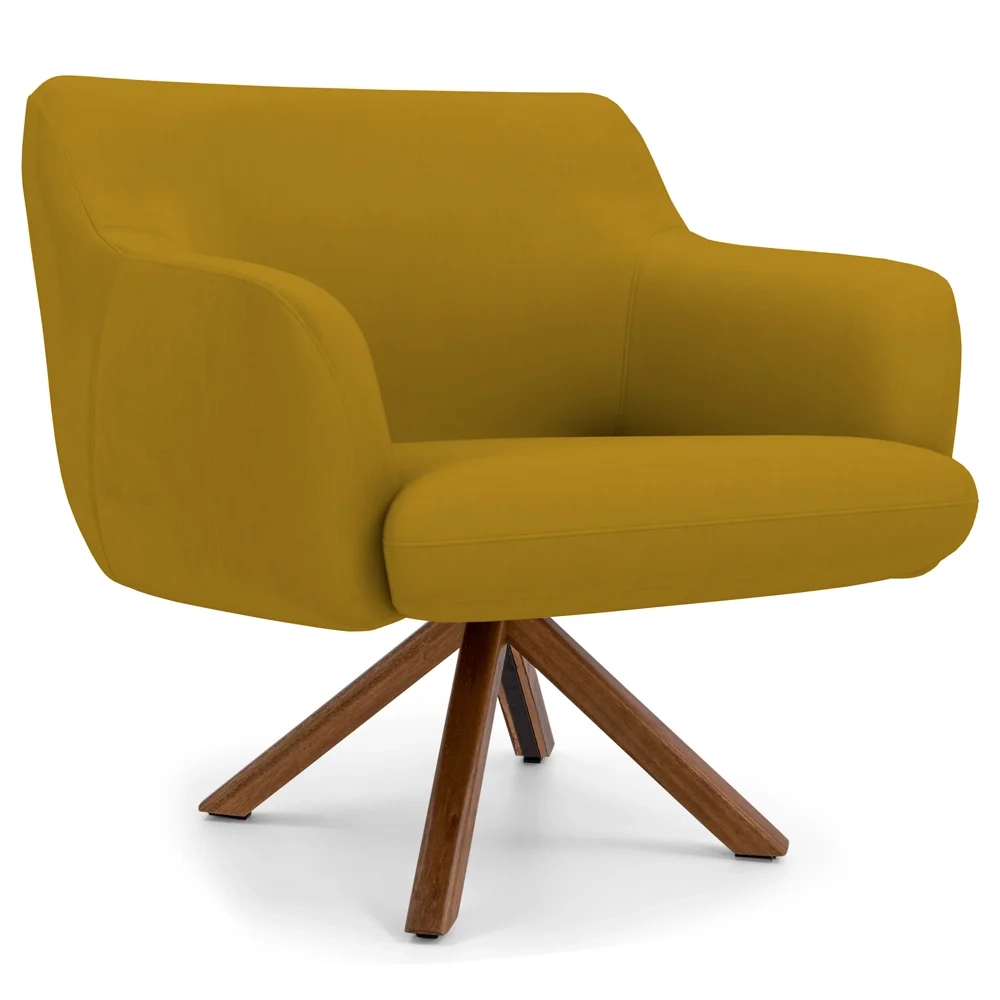 Kit 2 Poltronas Decorativas Giratórias Base Giromad Madeira Jade Veludo C-279 Mostarda - Domi