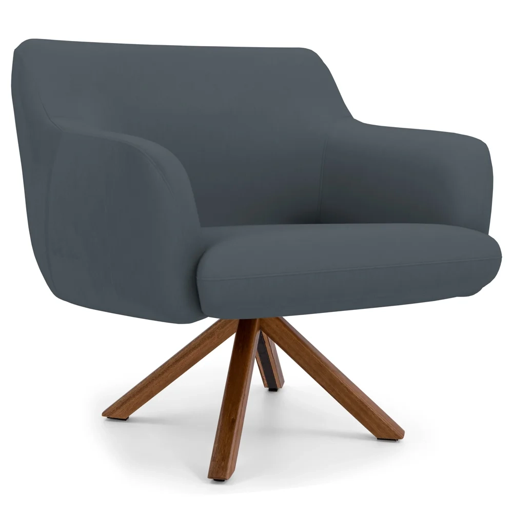 Kit 2 Poltronas Decorativas Giratórias Base Giromad Madeira Jade C-03 Corano Cinza - Domi