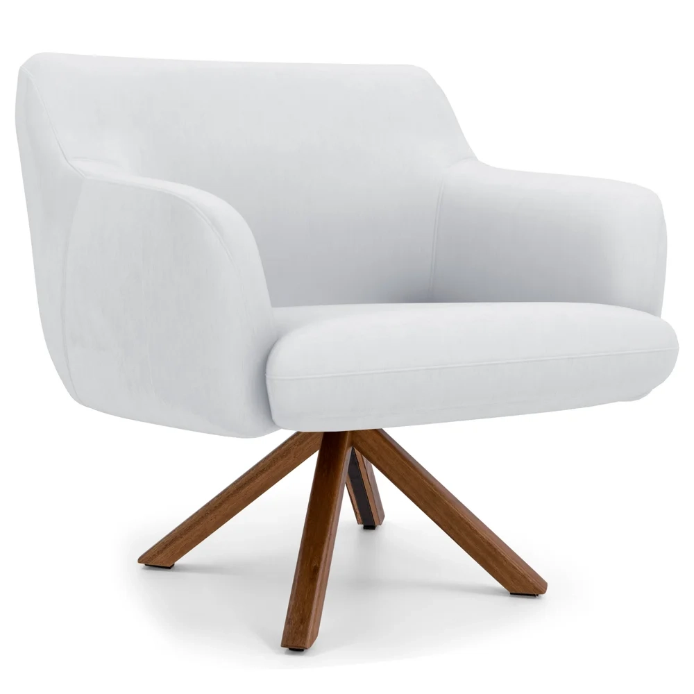 Kit 2 Poltronas Decorativas Giratórias Base Giromad Madeira Jade C-12 Corano Branco - Domi