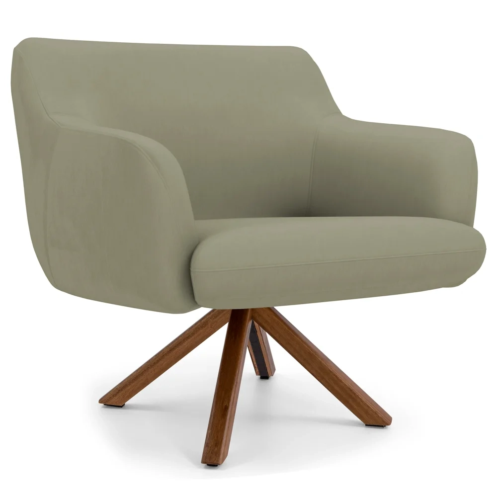 Kit 2 Poltronas Decorativas Giratórias Base Giromad Madeira Jade C-19 Corano Bege - Domi