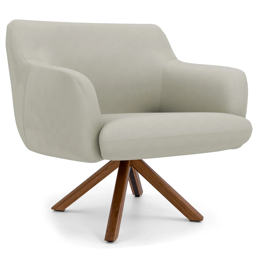 Kit 2 Poltronas Decorativas Giratórias Base Giromad Madeira Jade C-26 Corano Bege Claro - Domi