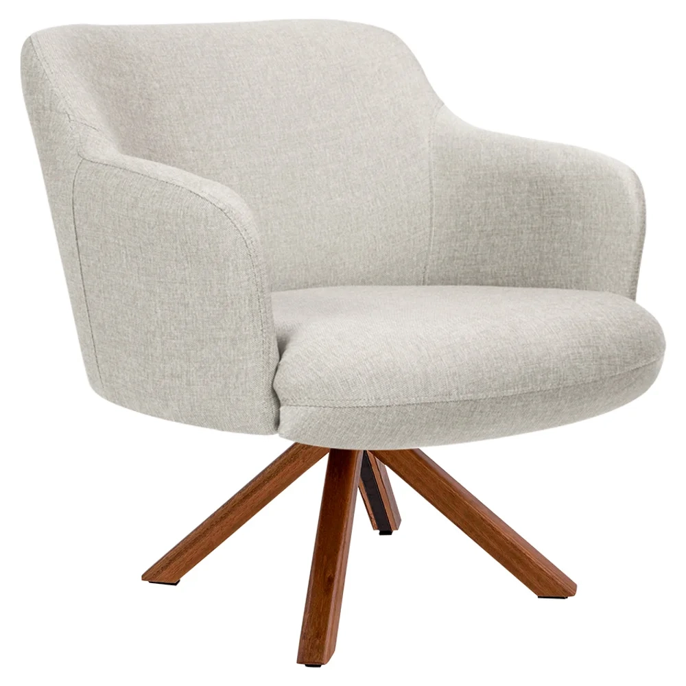 Kit 2 Poltronas Decorativas Giratórias Base Giromad Madeira Jade C-107 Linho Bege - Domi