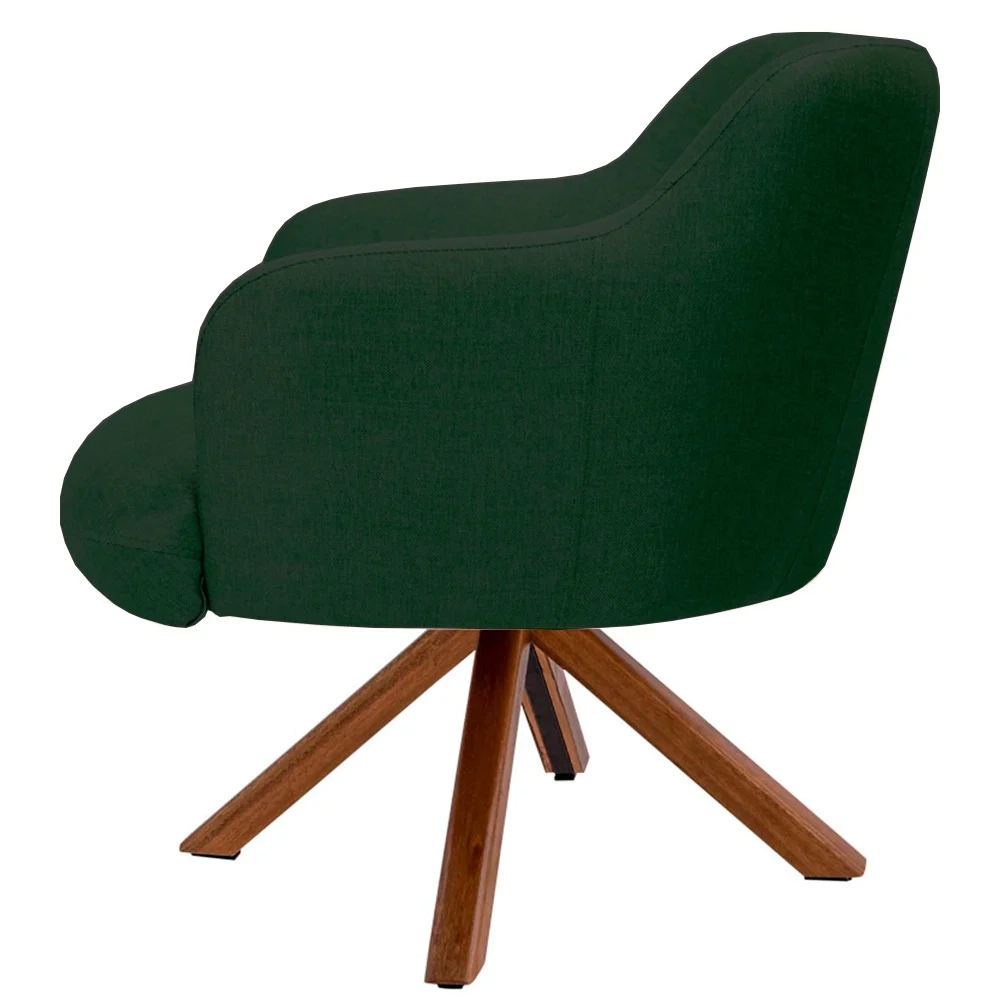 Kit 2 Poltronas Decorativas Giratórias Base Giromad Madeira Jade C-117 Linho Verde Musgo - Domi