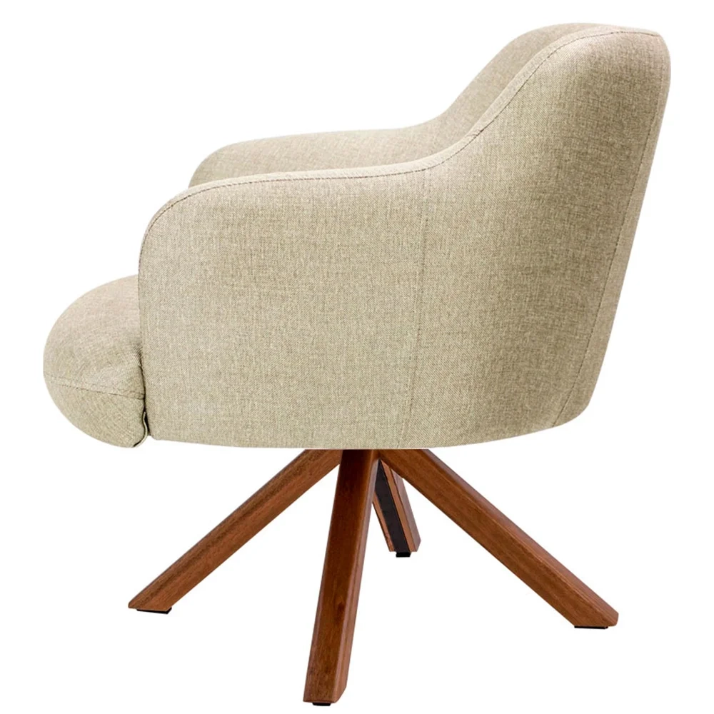 Kit 2 Poltronas Decorativas Giratórias Base Giromad Madeira Jade C-129 Linho Bege Escuro - Domi