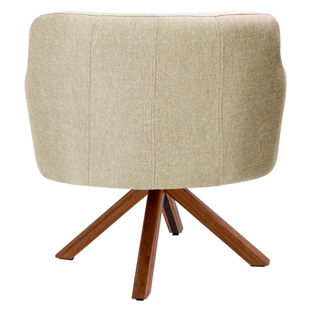 Kit 2 Poltronas Decorativas Giratórias Base Giromad Madeira Jade C-129 Linho Bege Escuro - Domi