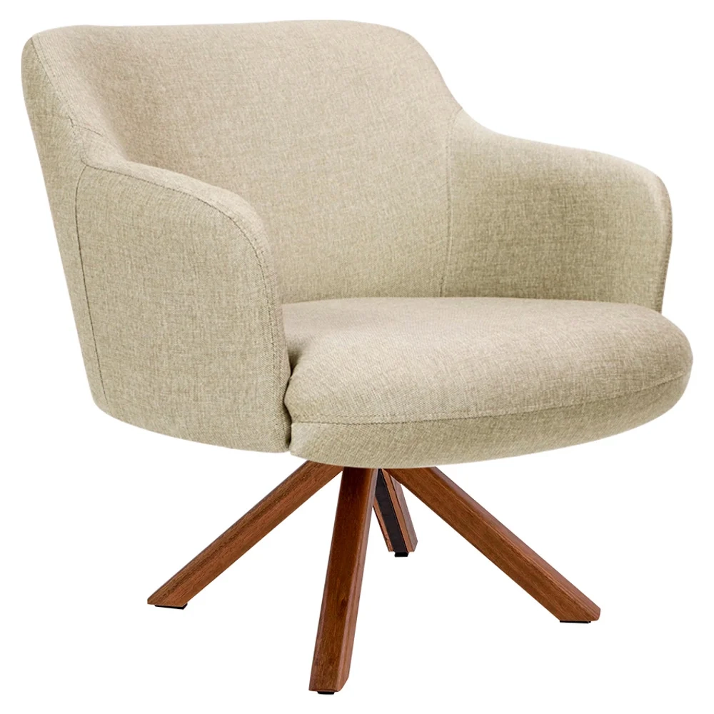 Kit 2 Poltronas Decorativas Giratórias Base Giromad Madeira Jade C-129 Linho Bege Escuro - Domi