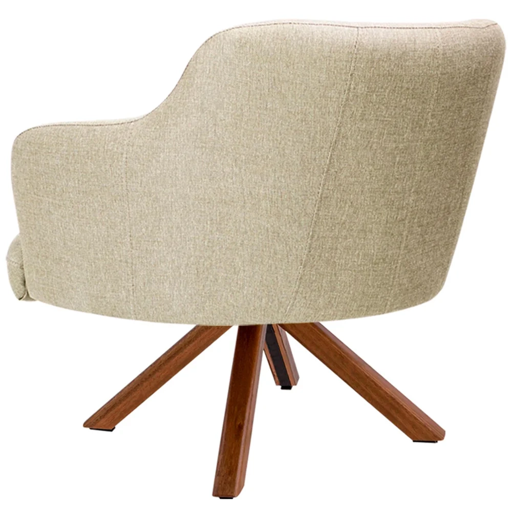 Kit 2 Poltronas Decorativas Giratórias Base Giromad Madeira Jade C-129 Linho Bege Escuro - Domi