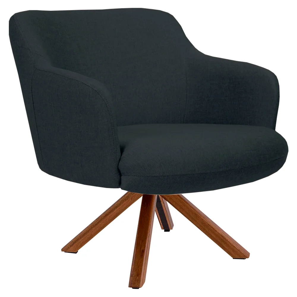 Kit 2 Poltronas Decorativas Giratórias Base Giromad Madeira Jade Linho D-465 Chumbo - Domi