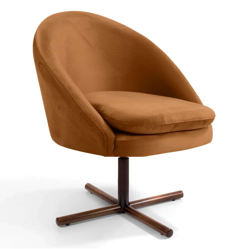 Kit 2 Poltronas Decorativas Giratórias Base Xis Madeira Rafa C-262 Veludo Telha - Domi