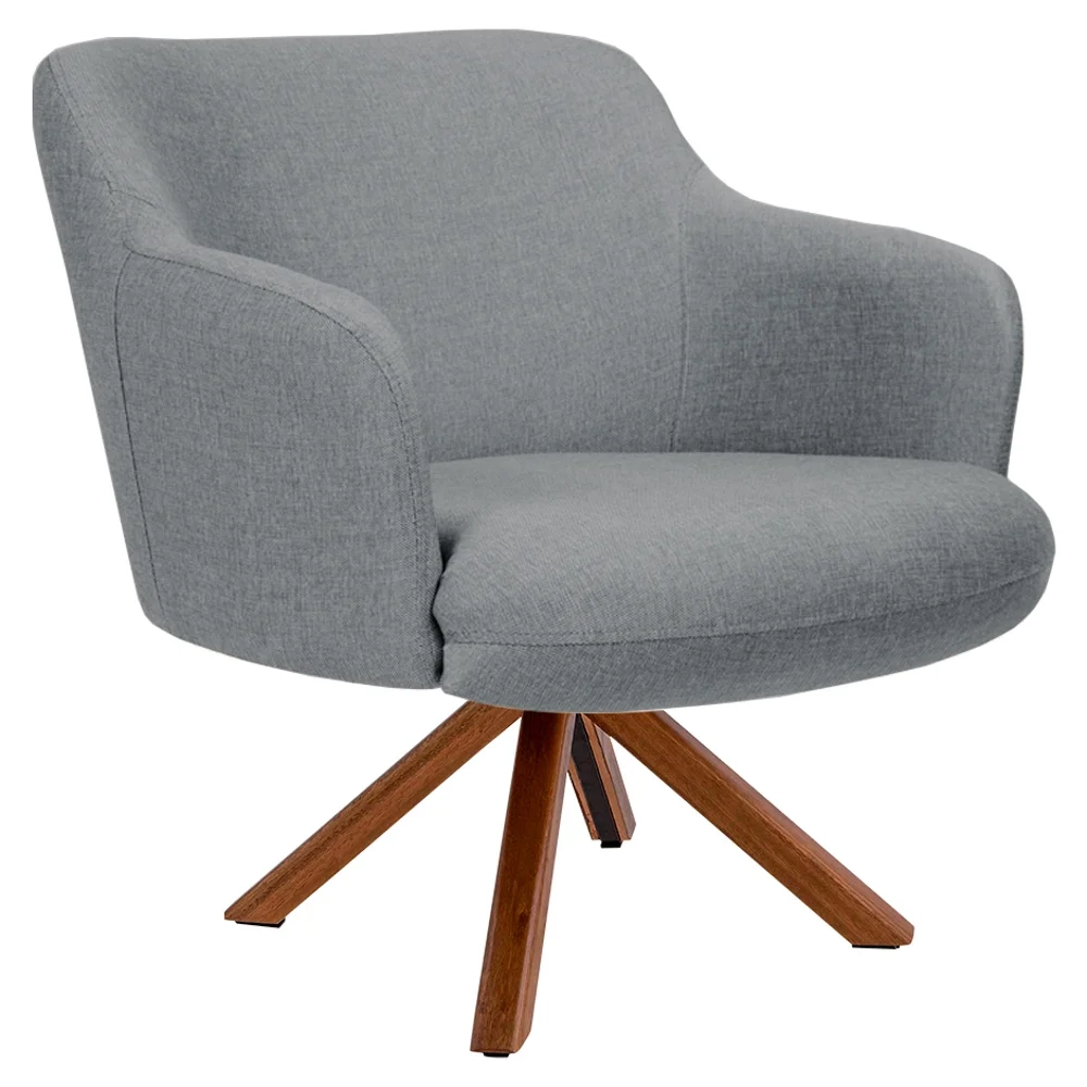 Kit 2 Poltronas Decorativas Giratórias Base Giromad Madeira Jade C-416 Linho Cinza Escuro - Domi