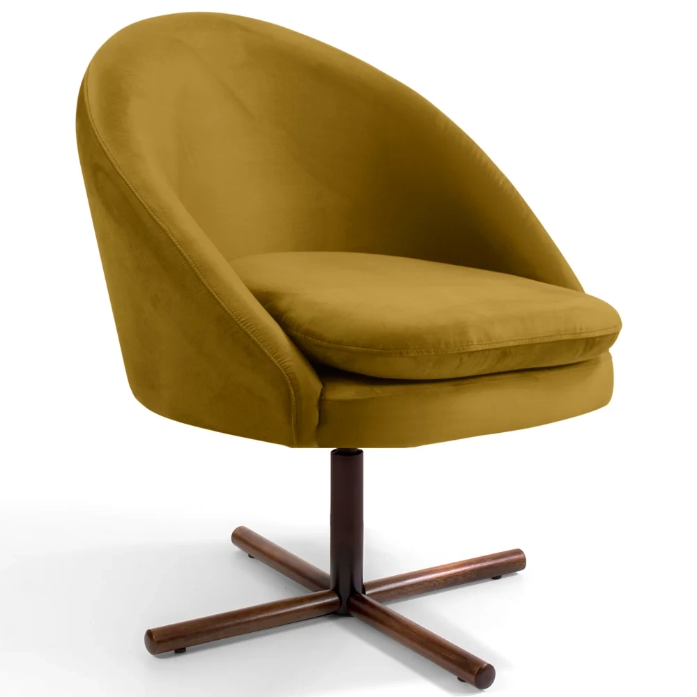 Kit 2 Poltronas Decorativas Giratórias Base Xis Madeira Rafa C-279 Veludo Mostarda - Domi