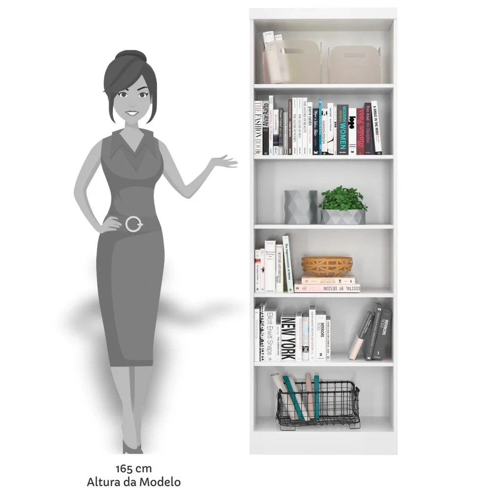 Kit 2 Estantes Livreiro 5 Prateleiras Linus Branco - Qmovi