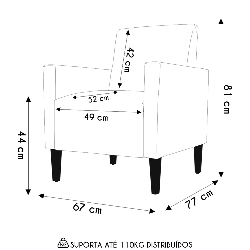 Poltrona Para Sala Pés de Madeira Kit 2 Gabi Sintético Branco - Phoenix