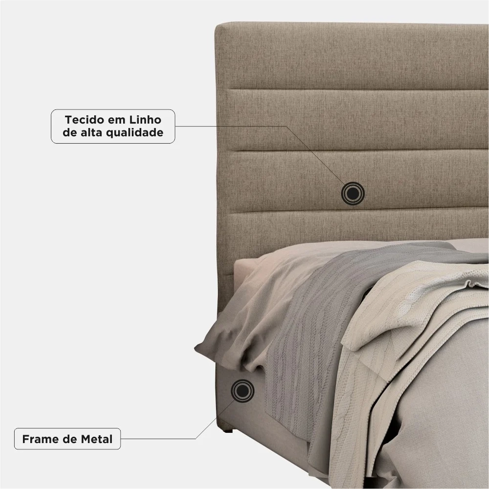 Cabeceira Casal King 195cm Greta Linho Areia Z51 - Mpozenato
