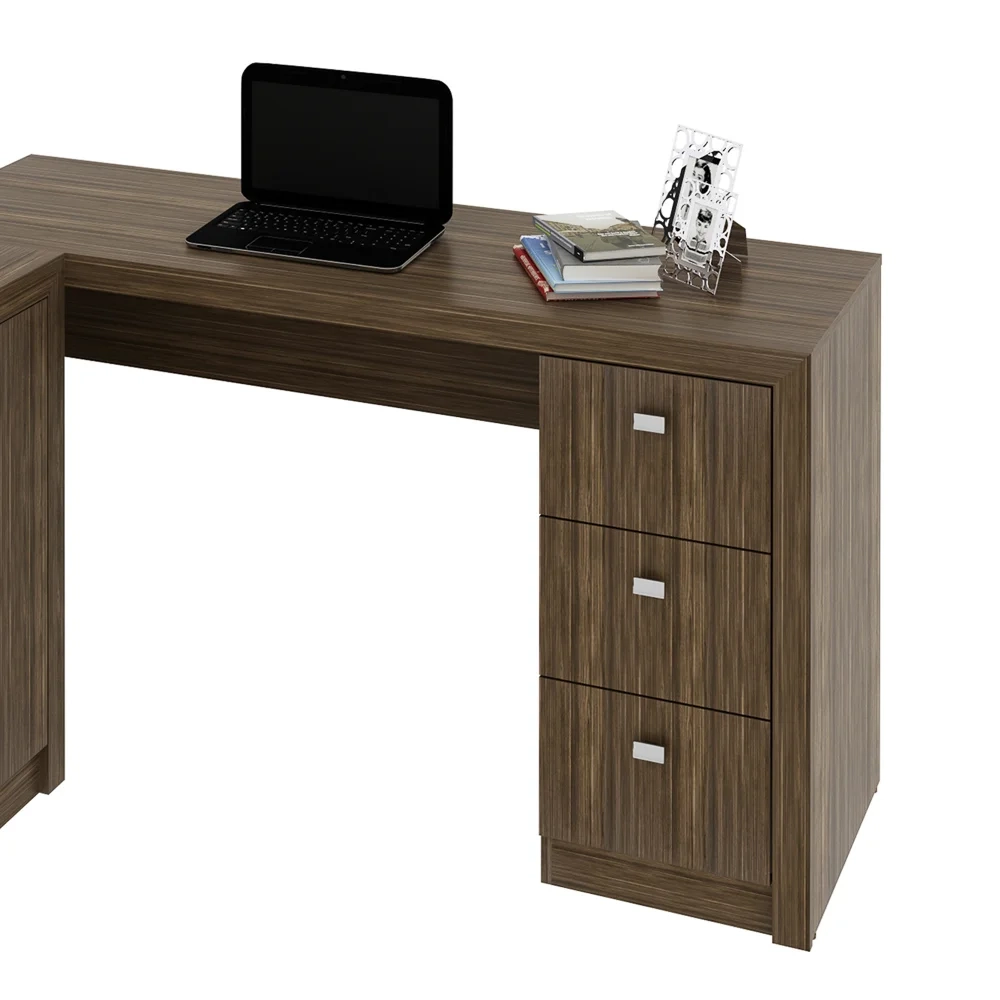 Mesa para Home Office com Gavetas e 2 Portas Nogal - Tecno Mobili