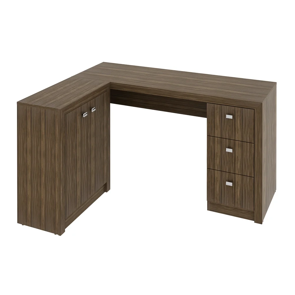 Mesa para Home Office com Gavetas e 2 Portas Nogal - Tecno Mobili