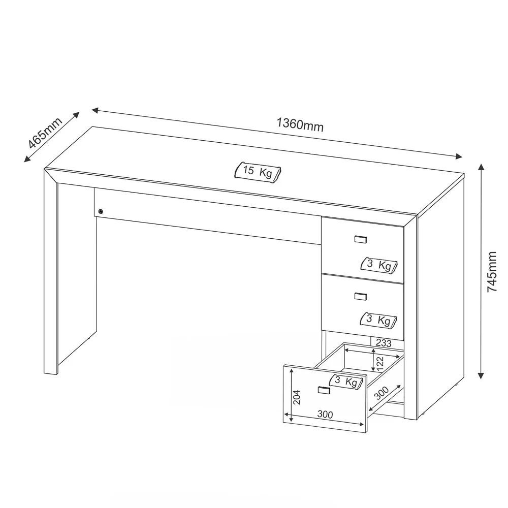 Mesa Para Computador 3 Gavetas ME4102 Nogal - Tecno Mobili
