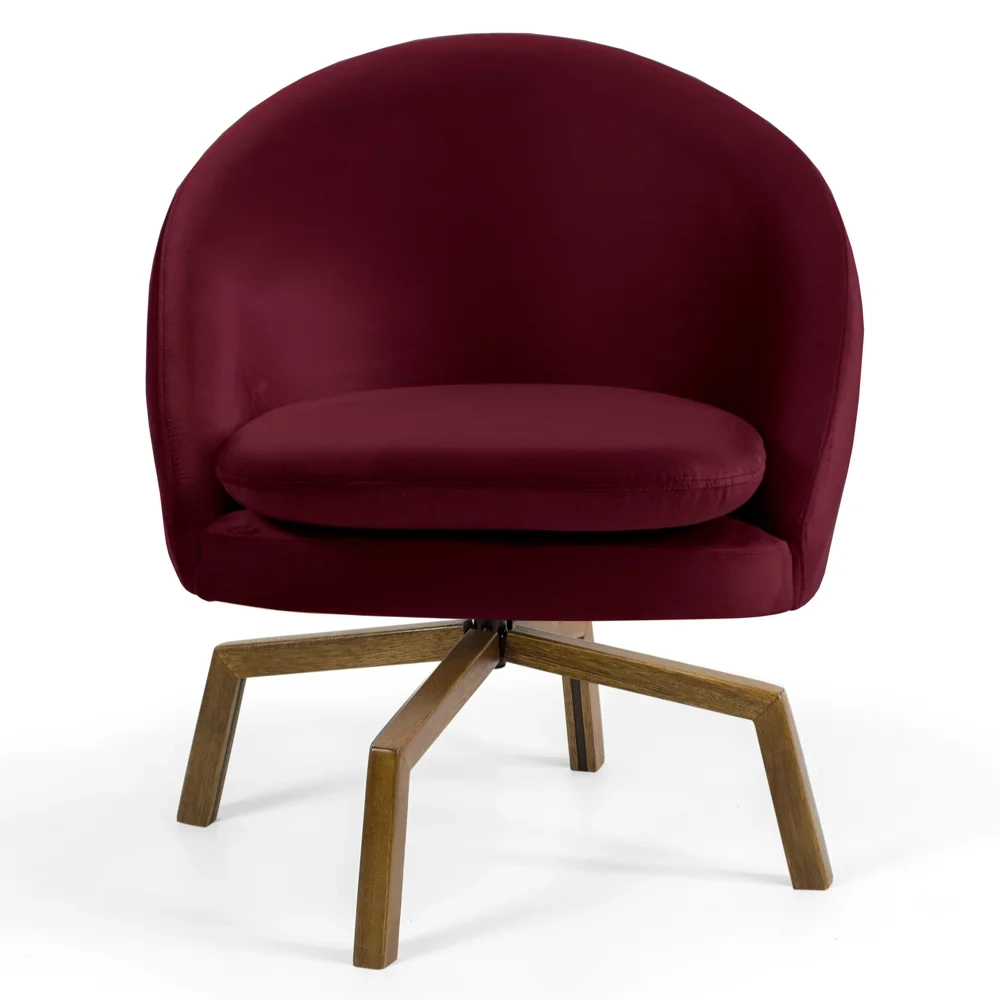 Kit 2 Poltronas Decorativas Giratórias Base Ka Madeira Rafa Veludo C-278 Marsala - Domi