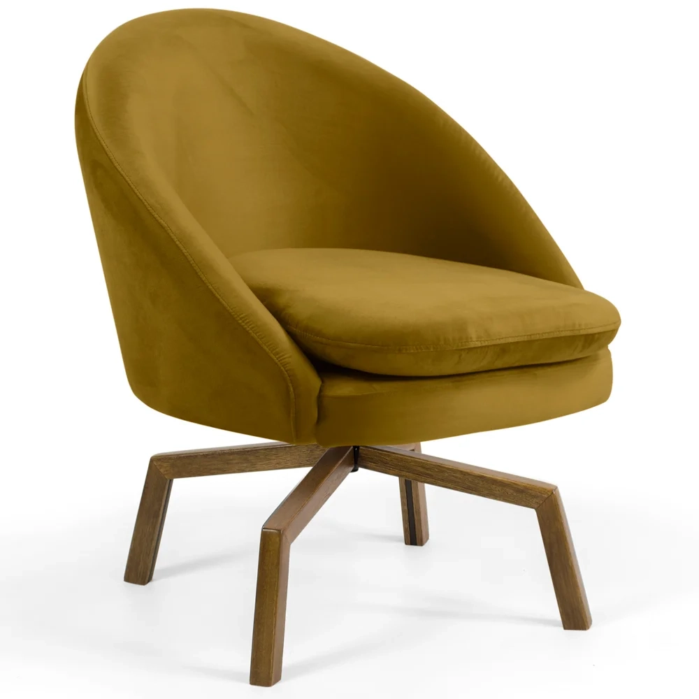 Kit 2 Poltronas Decorativas Giratórias Base Ka Madeira Rafa Veludo C-279 Mostarda - Domi