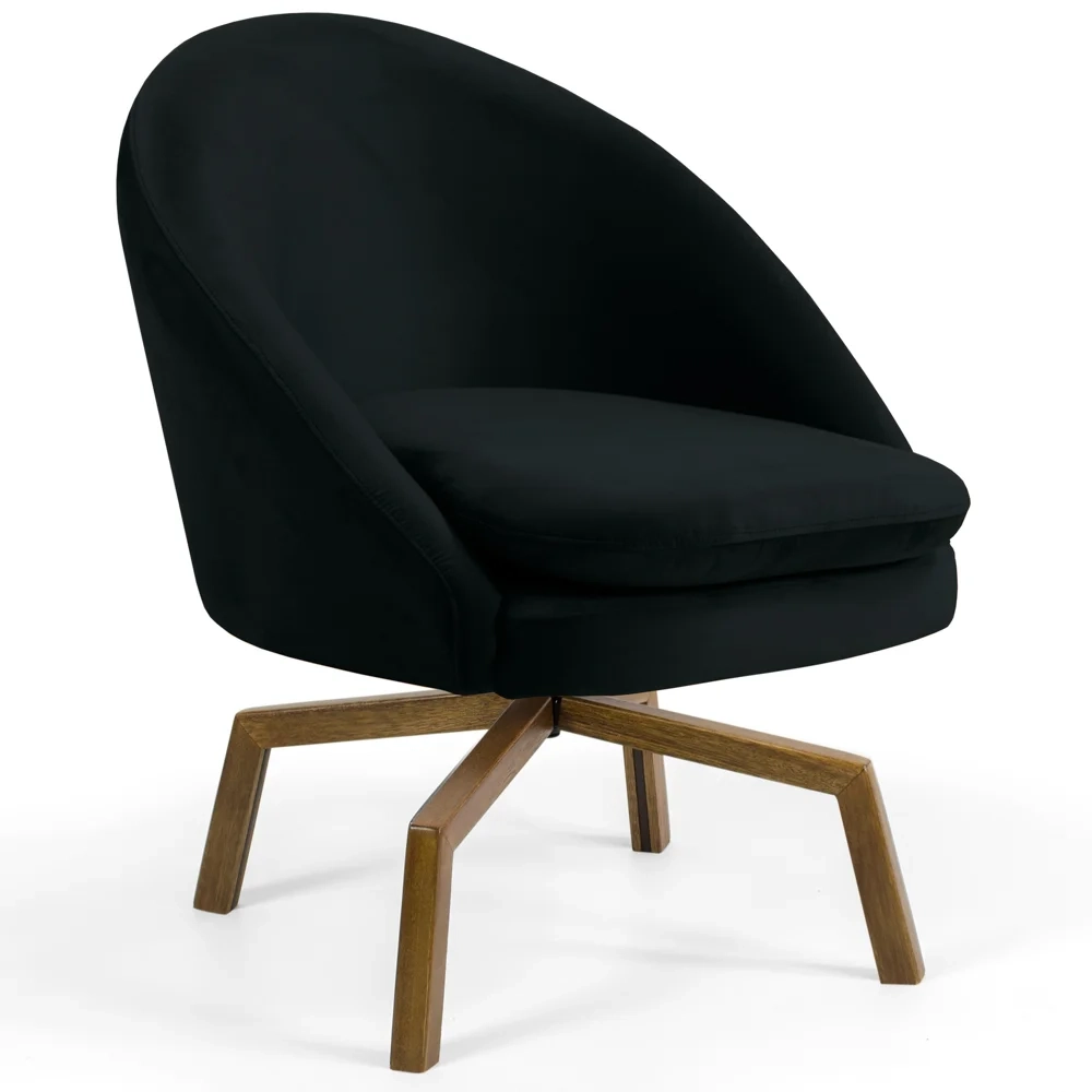 Kit 2 Poltronas Decorativas Giratórias Base Ka Madeira Rafa C-300 Veludo Preto - Domi