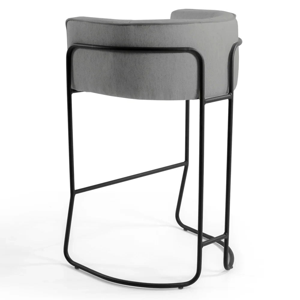 Kit 2 Banquetas Decorativas Base Aço Preto Betina C-416 Linho Cinza Escuro - Domi