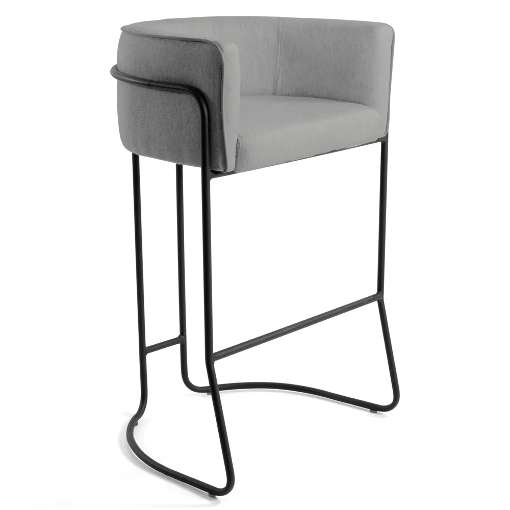 Kit 2 Banquetas Decorativas Base Aço Preto Betina C-416 Linho Cinza Escuro - Domi