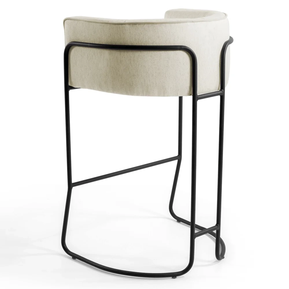 Kit 2 Banquetas Decorativas Base Aço Preto Betina C-107 Linho Creme - Domi